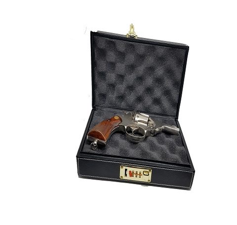 Leather PISTOL/REVOLVER Handgun Box Case with Padded Foam and 3D Lock ...