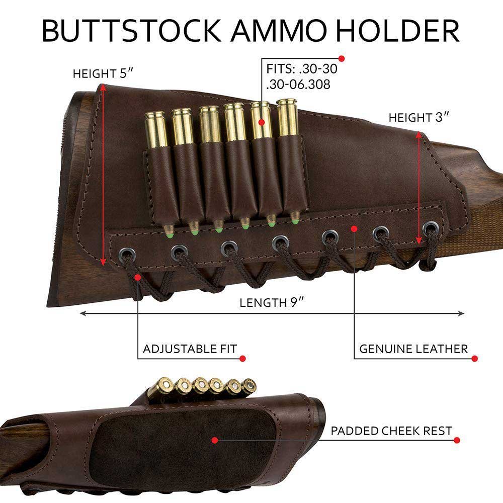 Leather Rifle Buttstock Cartridge Holder Ammo Carrier .306, .308, 7.62 Made in Russia Gizmoway