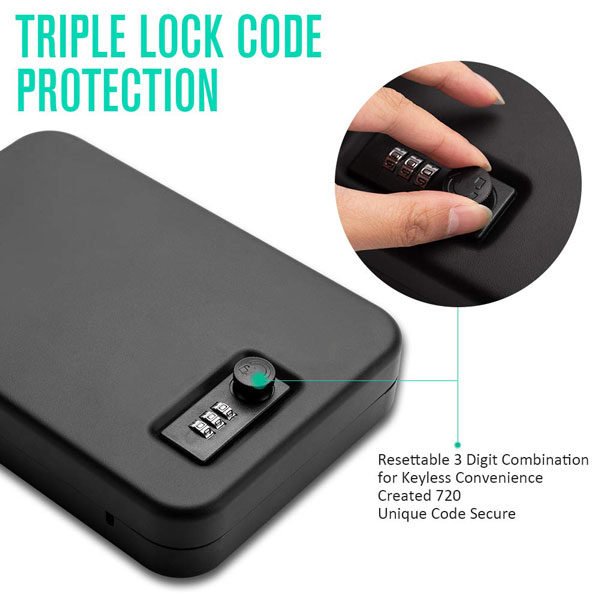 GunAlly Portable Combination Lock Box Travel Gun Safe, Pistol Lock Box